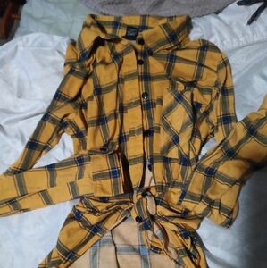 Yellow and Blue Plaid Button-Up Shirt